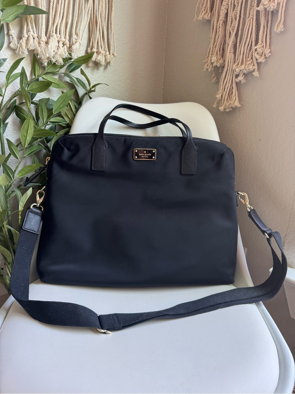 Kate Spade Daveney Black Nylon Laptop Bag Briefcase Crossbody Work Tote